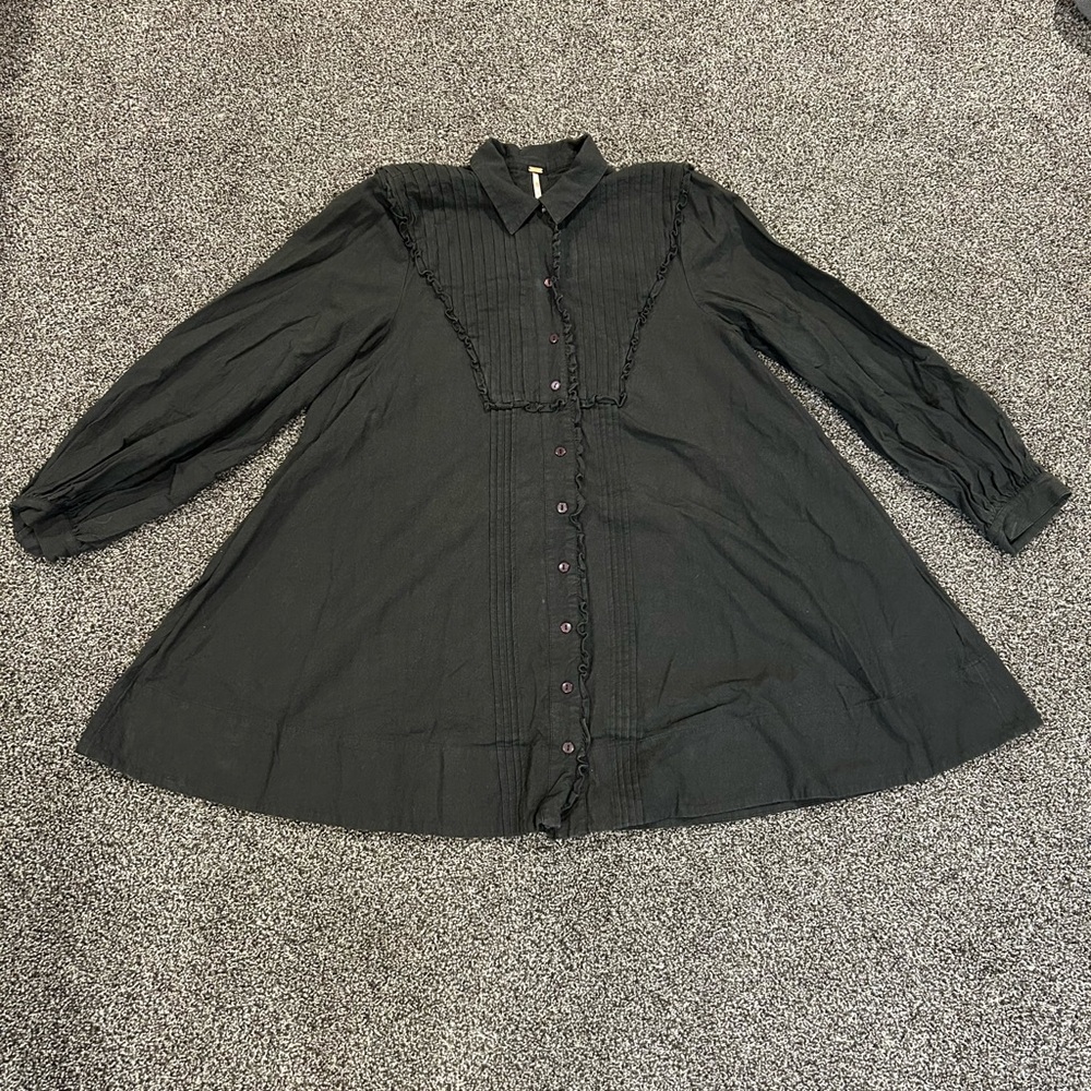 Free People Black Button Up Long Sleeve Shirt Dress Size XS
